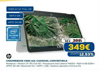 Euronics Chromebook x360 14a-ca0001nl 35,6 cm (14") touch screen full hd intel® celeron® 4 gb lpddr4-sdram 64 gb emmc wi-fi 5 (802.11a offerta