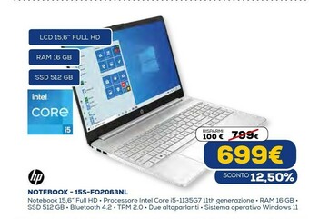 Euronics 15s-fq2063nl computer portatile 39,6 cm (15.6") full hd intel® core™ i5 di undicesima generazione 16 gb ddr4-sdram 512 gb ssd offerta