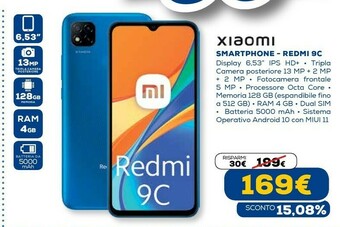 Redmi 9c 16,6 cm (6.53") doppia sim android 10.0 4g micro-usb 4 gb 128 gb 5000 mah blu