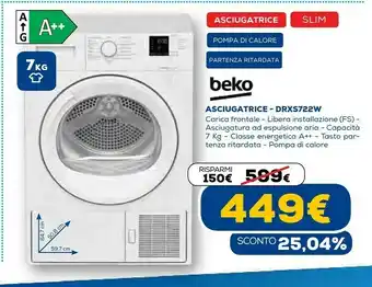 Euronics Drxs722w asciugatrice libera installazione caricamento frontale 7 kg a++ bianco offerta
