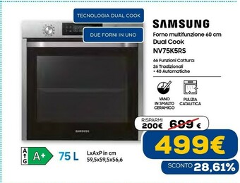 Euronics Forno multifunzione 60 cm dual cook nv75k5rs offerta