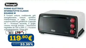 Euronics Delonghi forno elettrico sfornatutto classic eo14902.w offerta