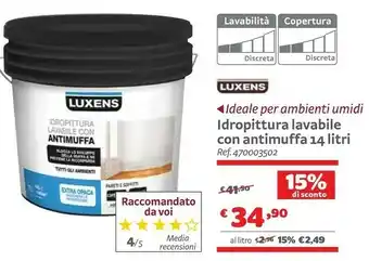 Bricocenter Luxens idropittura lavabile con antimuffa 14 litri offerta