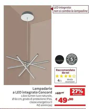 Lampadario a led integrato concord