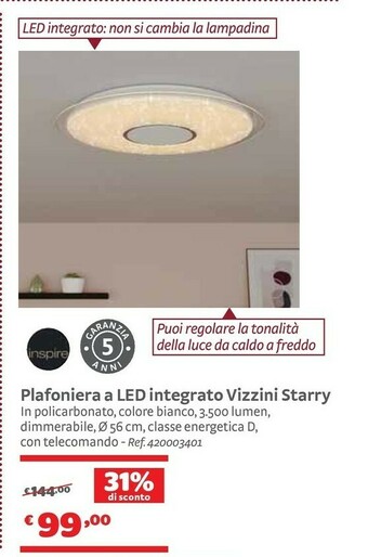 Bricocenter Plafoniera a led integrato vizzini starry offerta