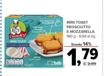 Todis Mini toast prosciutto e mozzarella offerta