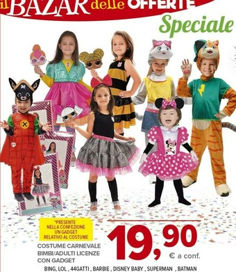Costume carnevale bimbi / adulti licenze con gadget