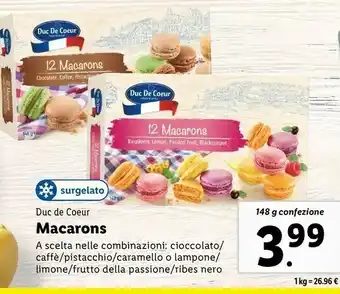 Lidl 12 macarons rasperry, chocolate, pistachio & coffee 120 g(ml) offerta