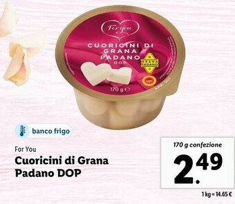 Lidl For you cuoricini di grana padano dop offerta