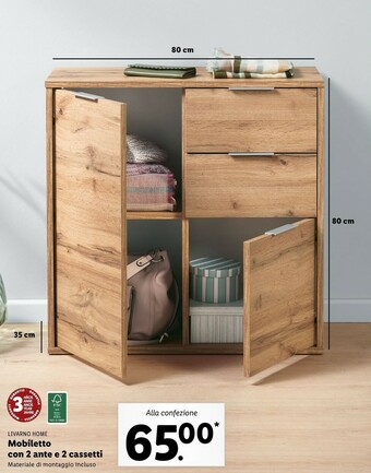 Lidl Livarno home mobiletto con 2 ante e 2 cassetti offerta