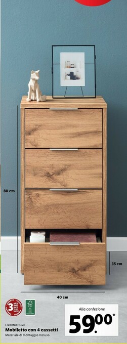 Lidl Livarno home mobiletto con 4 cassetti offerta