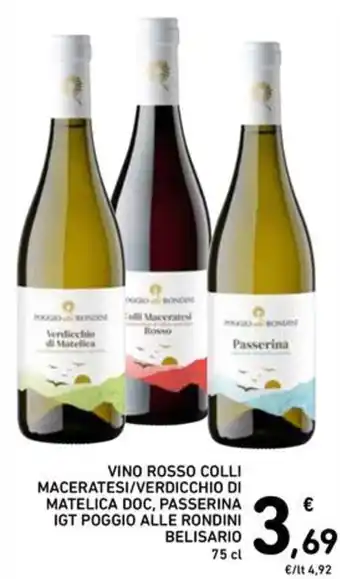 Vino rosso Colli Maceratesi/Verdicchio di Matelica DOC, Passerina IGT Poggio alle Rondini Belisario