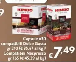 Maxi Supermercati Kimbo Capsule compatibili Dolce Gusto/ Compatibili Nespresso offerta