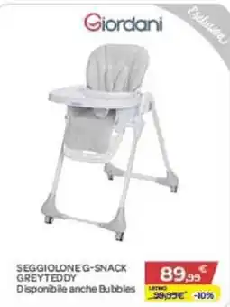 Bimbo Store Giordani Seggiolone G-Snack GreyTeddy offerta