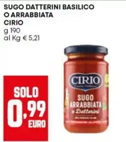 Panorama Cirio sugo datterini basilico o arrabbiata offerta