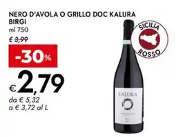 Bennet Nero d'Avola o Grillo Doc Kalura offerta
