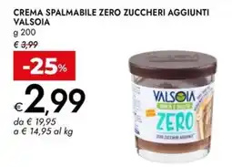 Bennet Crema spalmabile zero zuccheri aggiunti Valsoia offerta