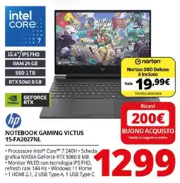 Comet HP Notebook Gaming Victus 15-FA2027NL offerta