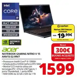 Comet Acer Notebook Gaming Nitro V 15 offerta