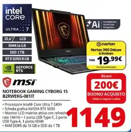 Comet msi NOTEBOOK GAMING CYBORG 15 offerta