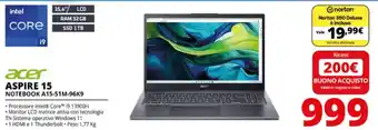 Comet Acer Aspire 15 Notebook A15-51M-96K9 offerta