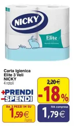 Docks Cash&Carry Carta Igienica Elite 3 Veli NICKY offerta