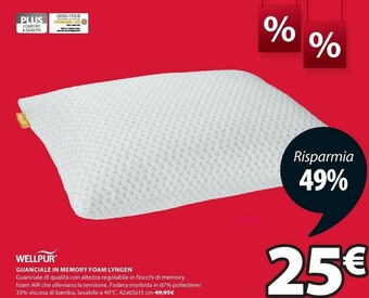 JYSK Wellpur guanciale in memory foam lyngen offerta
