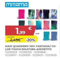 Toys Center Mitama Maxi Quaderno 100+ Fantasia/Color Touch Rigatura Assortito offerta