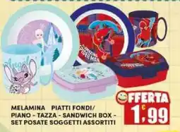 Maury's Melamina piatti fondi/piano - tazza - sandwich box - set posate soggetti assortiti offerta