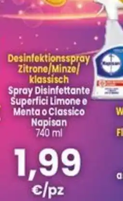 Interspar Spray Disinfettante Superfici Limone e Menta o Classico Napisan offerta