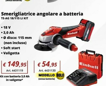 Einhell Einhell te-ag 115/750 dp; ex; arg smerigliatrice angolare 11,5 cm 12000 giri/min 2,1 kg offerta