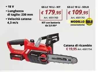 Einhell Einhell ge-lc 18 li kit nero, rosso offerta