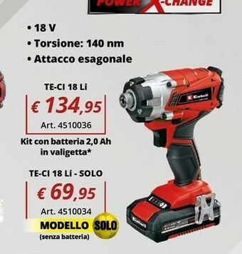 Einhell Einhell te-ci 18/1 li-solo senza chiave nero, grigio, rosso offerta
