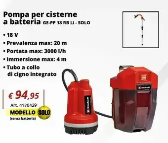 Einhell Einhell ge-pp 18 rb li - solo 2 bar 3000 l/h offerta