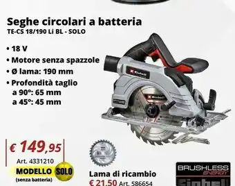 Einhell Einhell seghe circolari a batteria te=cs 18/ 190 li bl offerta
