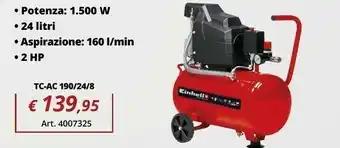 Einhell Einhell tc-ac 190/24/8 compressore ad aria 1500 w 165 l/min offerta