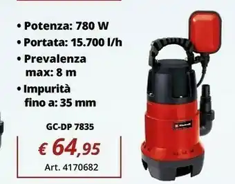 Einhell Einhell gc-dp 7835 pompa sommergibile 780 w 15700 l/h 7 m offerta