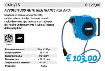 Avvolgitubo auto rientrante per aria