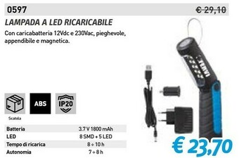Fervi Lampada a led ricaricabile offerta