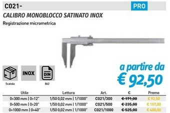 Calibro monoblocco satinato inox