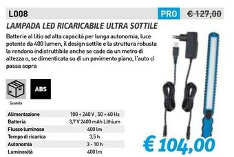 Lampada led ricaricabile ultra sottile