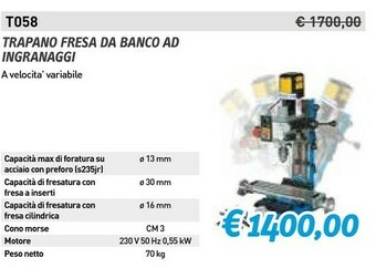 Trapano fresa da banco ad ingranaggi