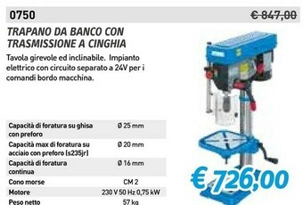 Fervi Tràpano da banco con trasmissione a cinghia offerta