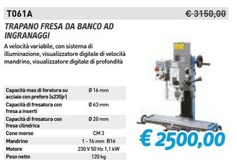Fervi Trapano fresa da banco ad ingranaggi offerta