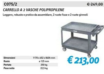 Fervi Carrello a 2 vasche polipropilene offerta