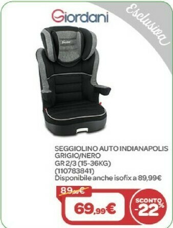 Bimbo Store Seggiolino auto indianapolis grigio/ nero offerta