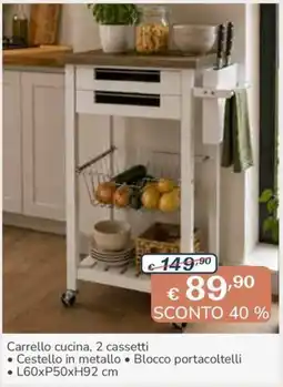 Al Pentolone Carrello cucina, 2 cassetti offerta