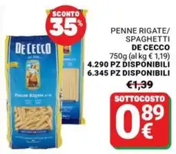Supermercati Gulliver Penne Rigate/Spaghetti De Cecco offerta
