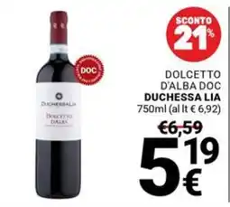 Supermercati Gulliver Dolcetto d'alba doc Duchessa lia offerta