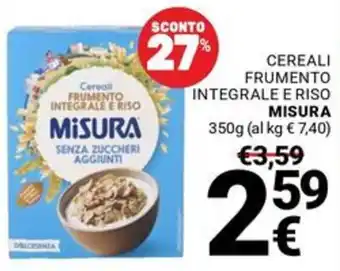 Cereali frumento integrale e riso Misura